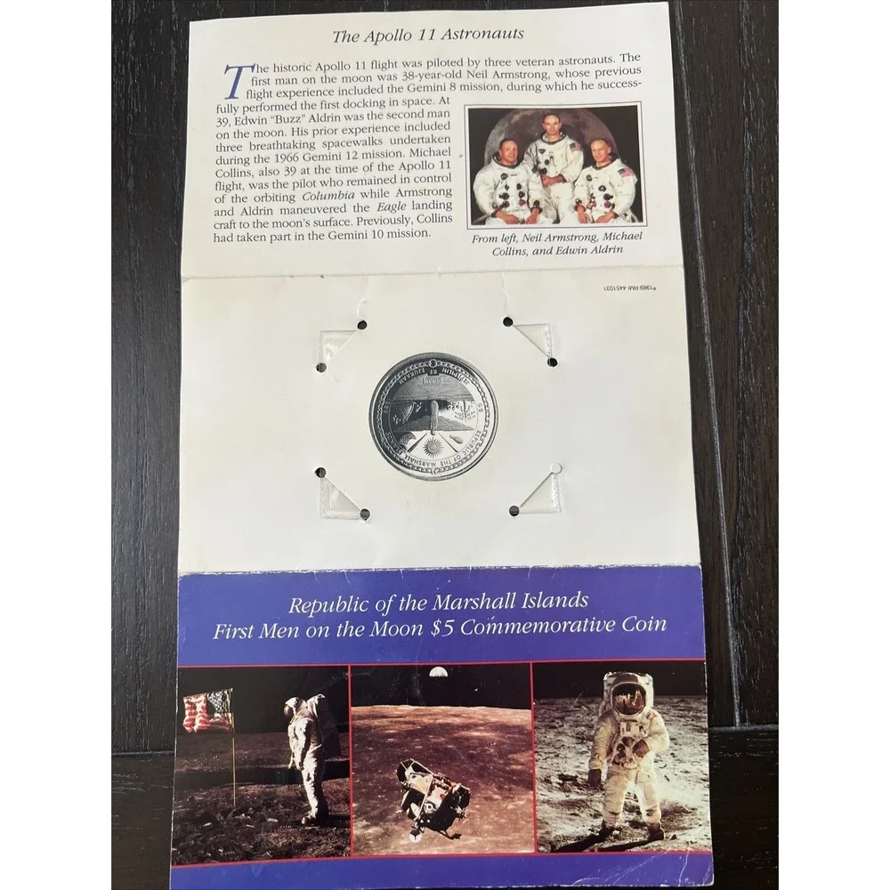 1989 FIRST MEN ON THE MOON 5 DOLLAR $5 COIN REPUBLIC OF THE MARSHALL ISLANDS NEW